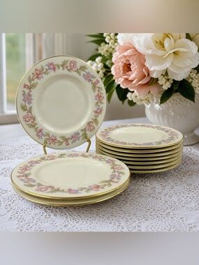 Castleton Fantasy Bread Plates 6.25” Set 8 Floral Gold USA Vintage